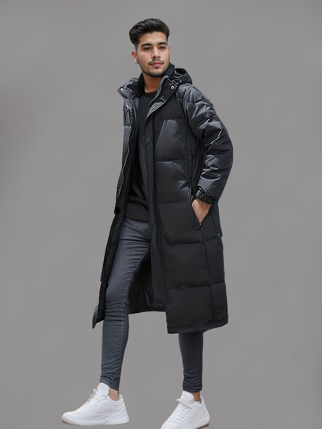 Herren Wintermantel lang mit Kapuze und taillierter Passform - 6 - Jasminaboutique.com