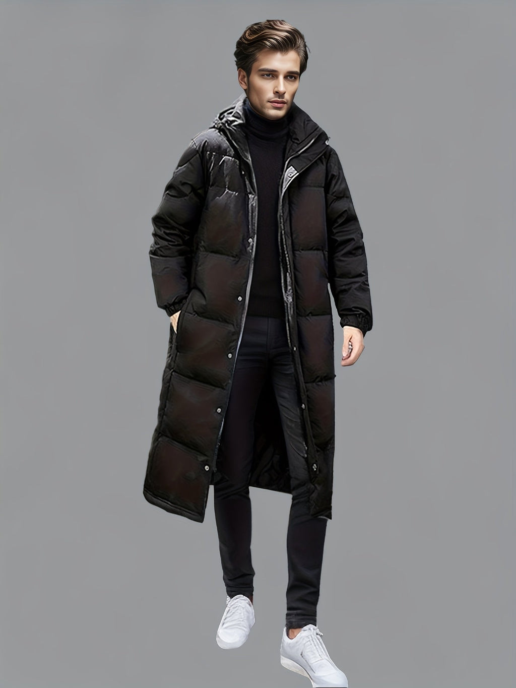 Herren Wintermantel lang mit Kapuze und taillierter Passform - 7 - Jasminaboutique.com