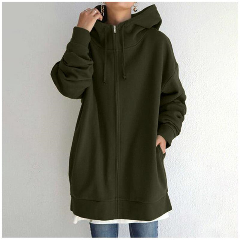 Hoodie Damen oversized mit Kapuze und Reißverschluss, lange Ärmel - 1 - Jasminaboutique.com