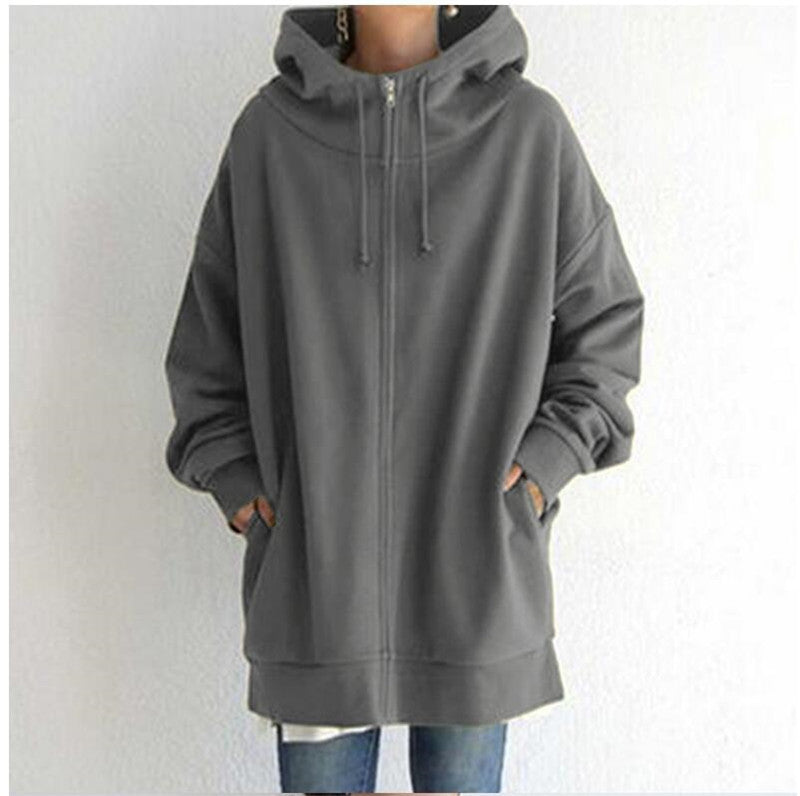Hoodie Damen oversized mit Kapuze und Reißverschluss, lange Ärmel - 3 - Jasminaboutique.com