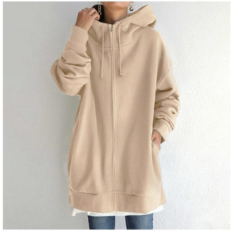 Hoodie Damen oversized mit Kapuze und Reißverschluss, lange Ärmel - 15 - Jasminaboutique.com
