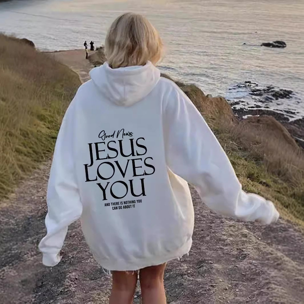Hoodie Damen mit Kapuze und Aufdruck "Jesus liebt dich" - 2 - Jasminaboutique.com