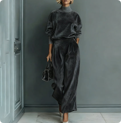 Lounge Set Damen mit Hohem Kragen und Weitem Bein - 2 - Jasminaboutique.com