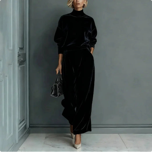 Lounge Set Damen mit Hohem Kragen und Weitem Bein - 6 - Jasminaboutique.com