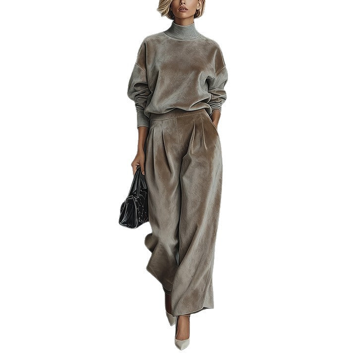 Lounge Set Damen mit Hohem Kragen und Weitem Bein - 7 - Jasminaboutique.com