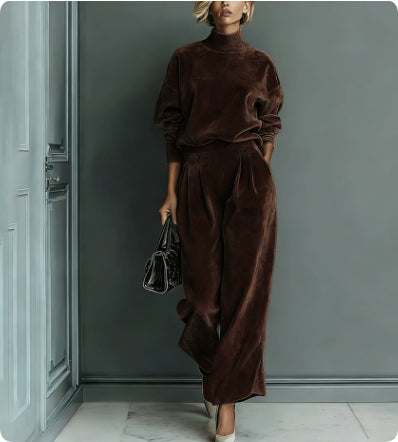 Lounge Set Damen mit Hohem Kragen und Weitem Bein - 9 - Jasminaboutique.com
