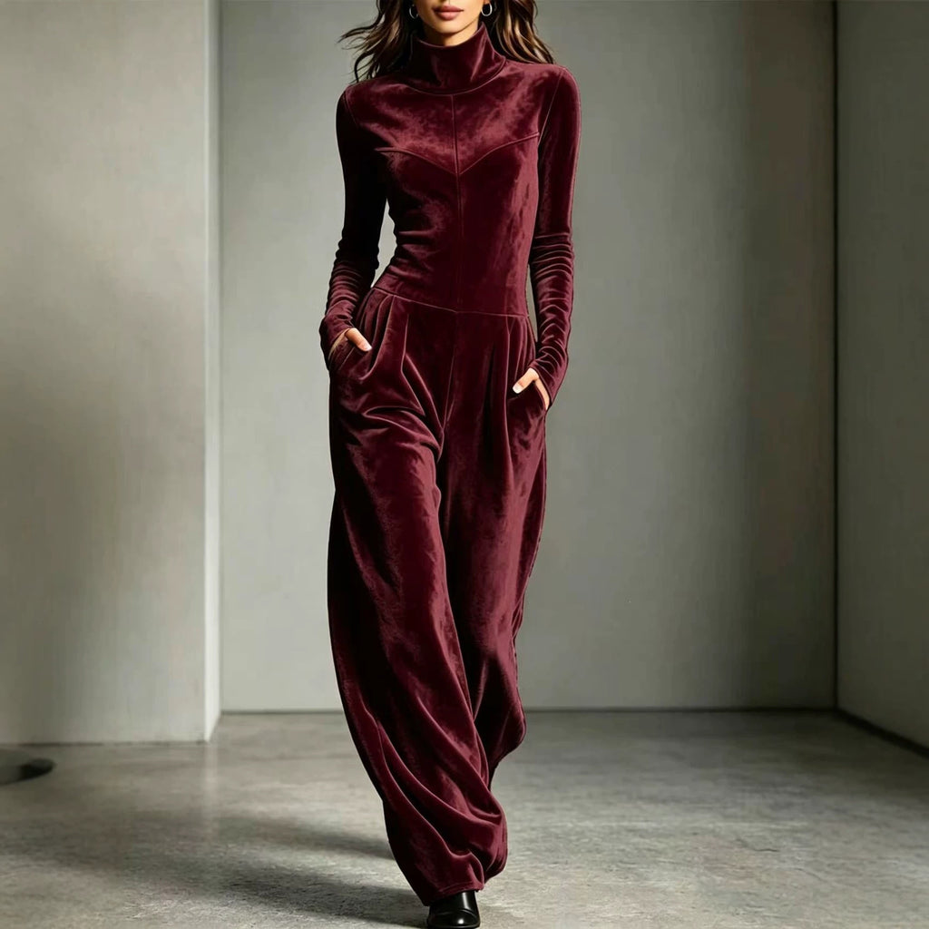 Jumpsuit Damen mit Stehkragen, Langarm und weitem Schnitt - 3 - Jasminaboutique.com