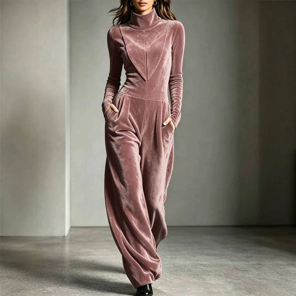 Jumpsuit Damen mit Stehkragen, Langarm und weitem Schnitt - 4 - Jasminaboutique.com