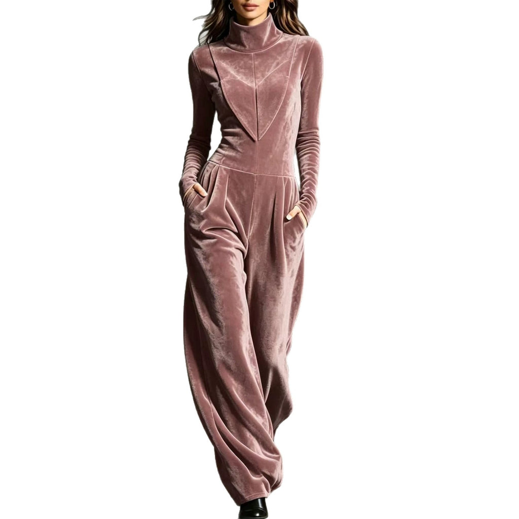 Jumpsuit Damen mit Stehkragen, Langarm und weitem Schnitt - 6 - Jasminaboutique.com