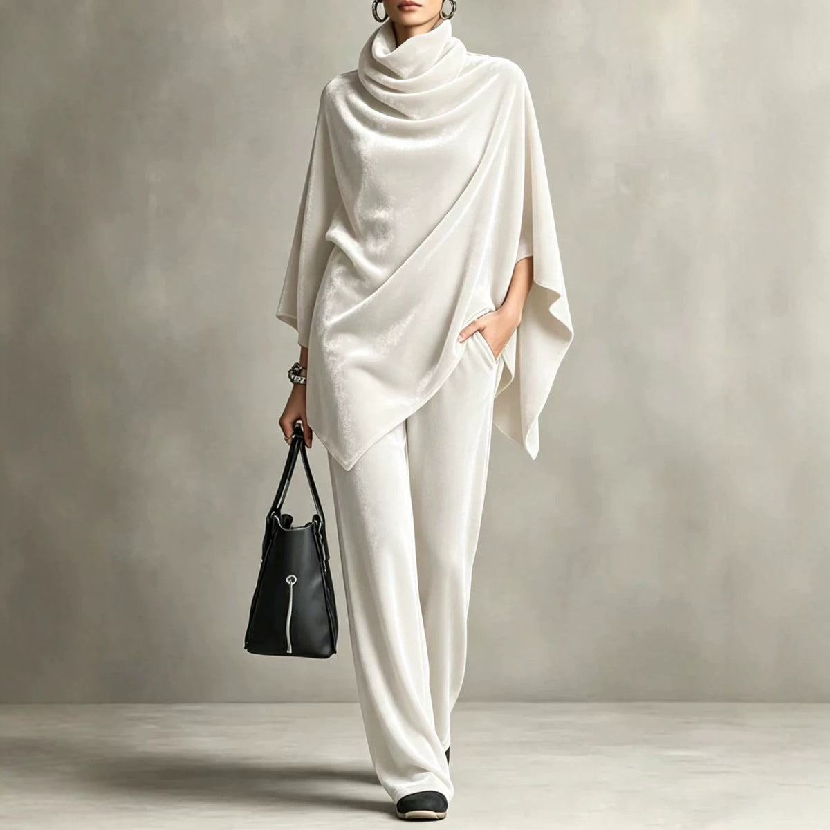 Zwei-teiliger Damen Set mit Turtleneck und weitem Bein - 2 - Jasminaboutique.com