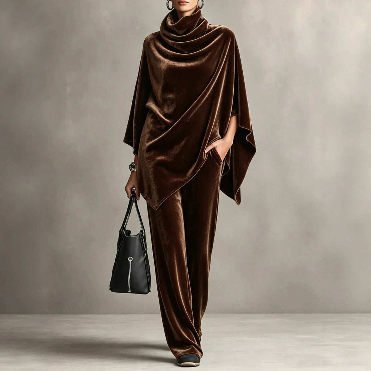 Zwei-teiliger Damen Set mit Turtleneck und weitem Bein - 3 - Jasminaboutique.com