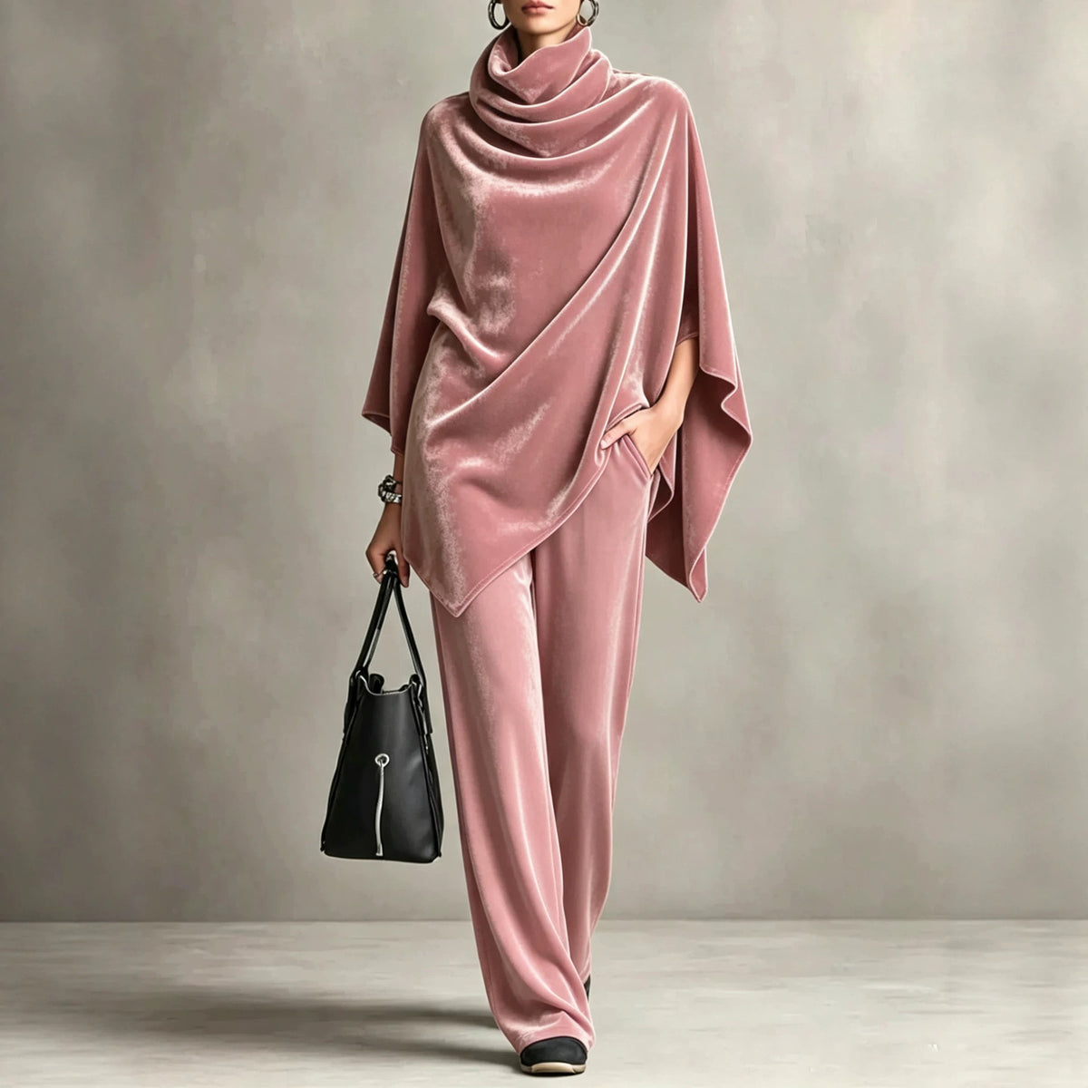Zwei-teiliger Damen Set mit Turtleneck und weitem Bein - 5 - Jasminaboutique.com