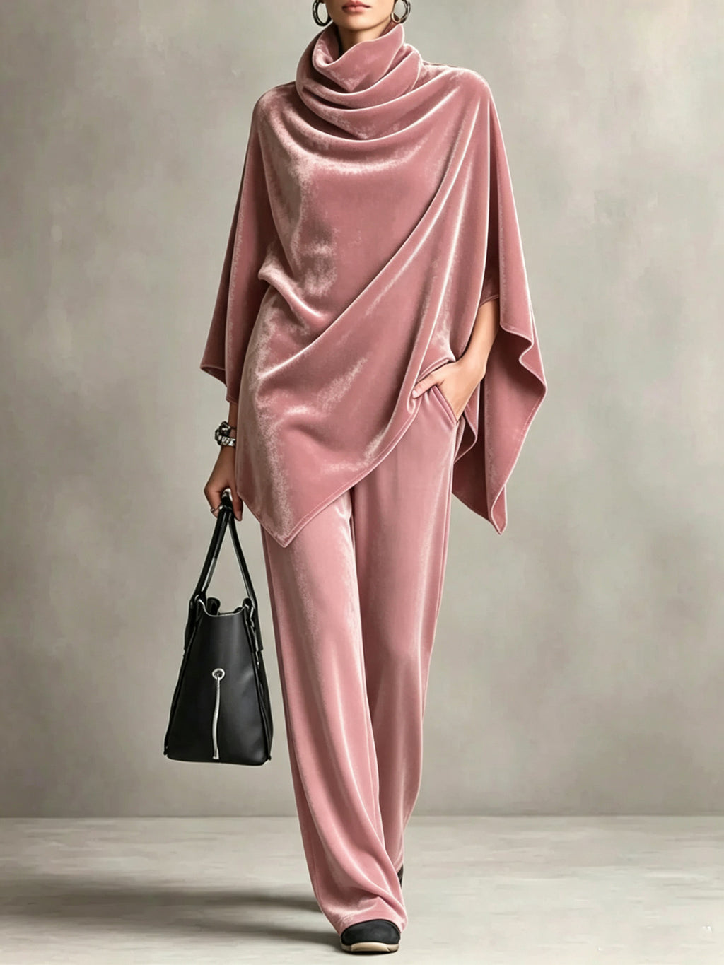Zwei-teiliger Damen Set mit Turtleneck und weitem Bein - 7 - Jasminaboutique.com