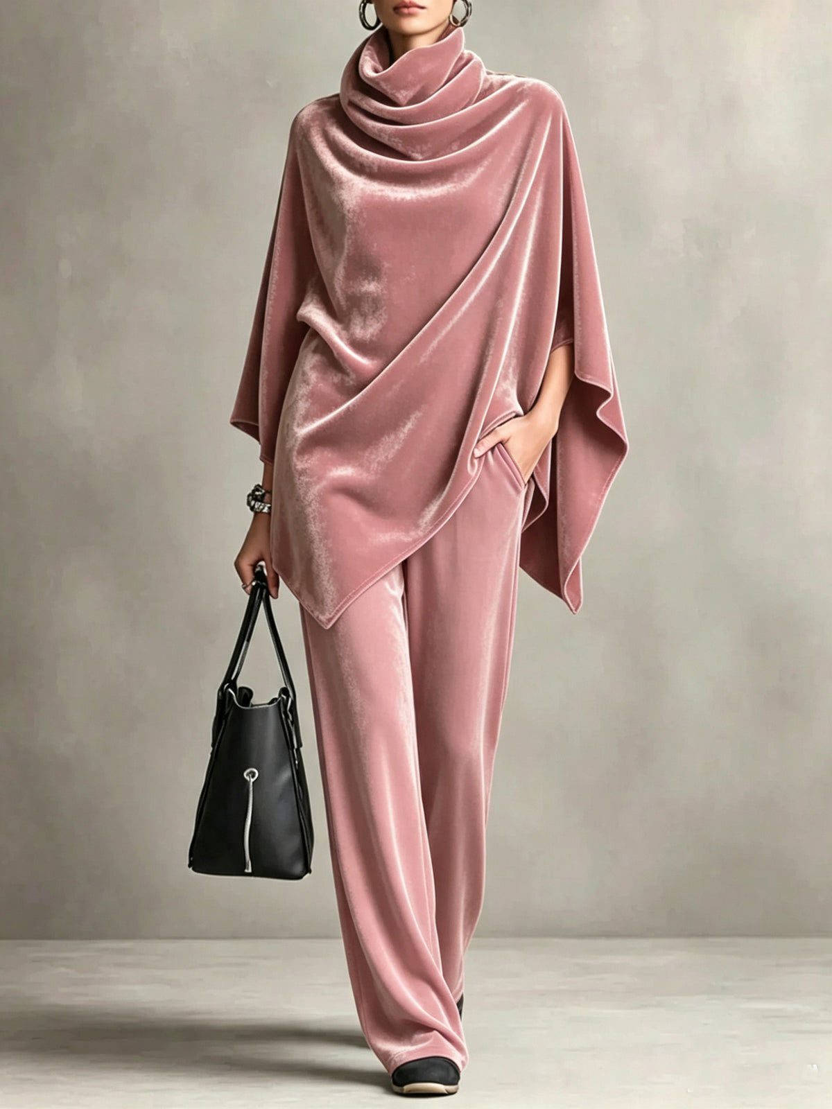 Zwei-teiliger Damen Set mit Turtleneck und weitem Bein - 7 - Jasminaboutique.com