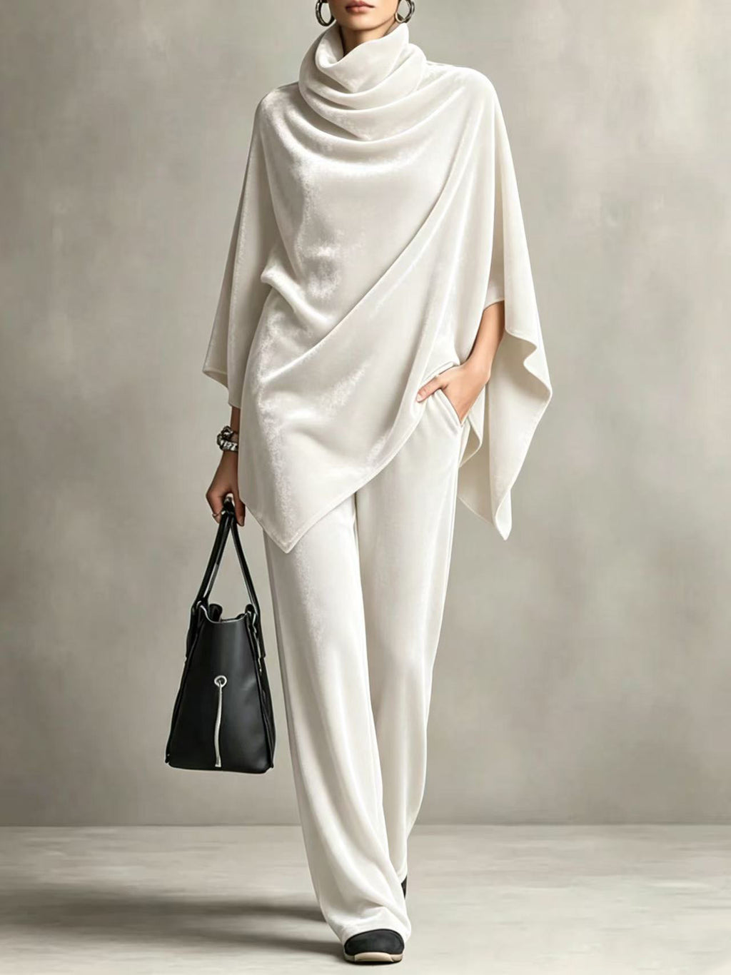 Zwei-teiliger Damen Set mit Turtleneck und weitem Bein - 8 - Jasminaboutique.com