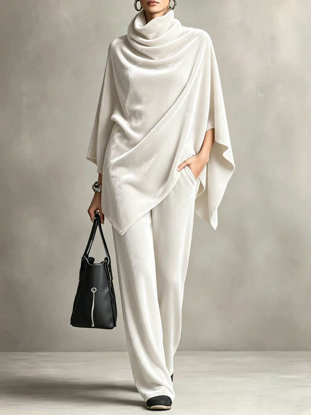 Zwei-teiliger Damen Set mit Turtleneck und weitem Bein - 8 - Jasminaboutique.com