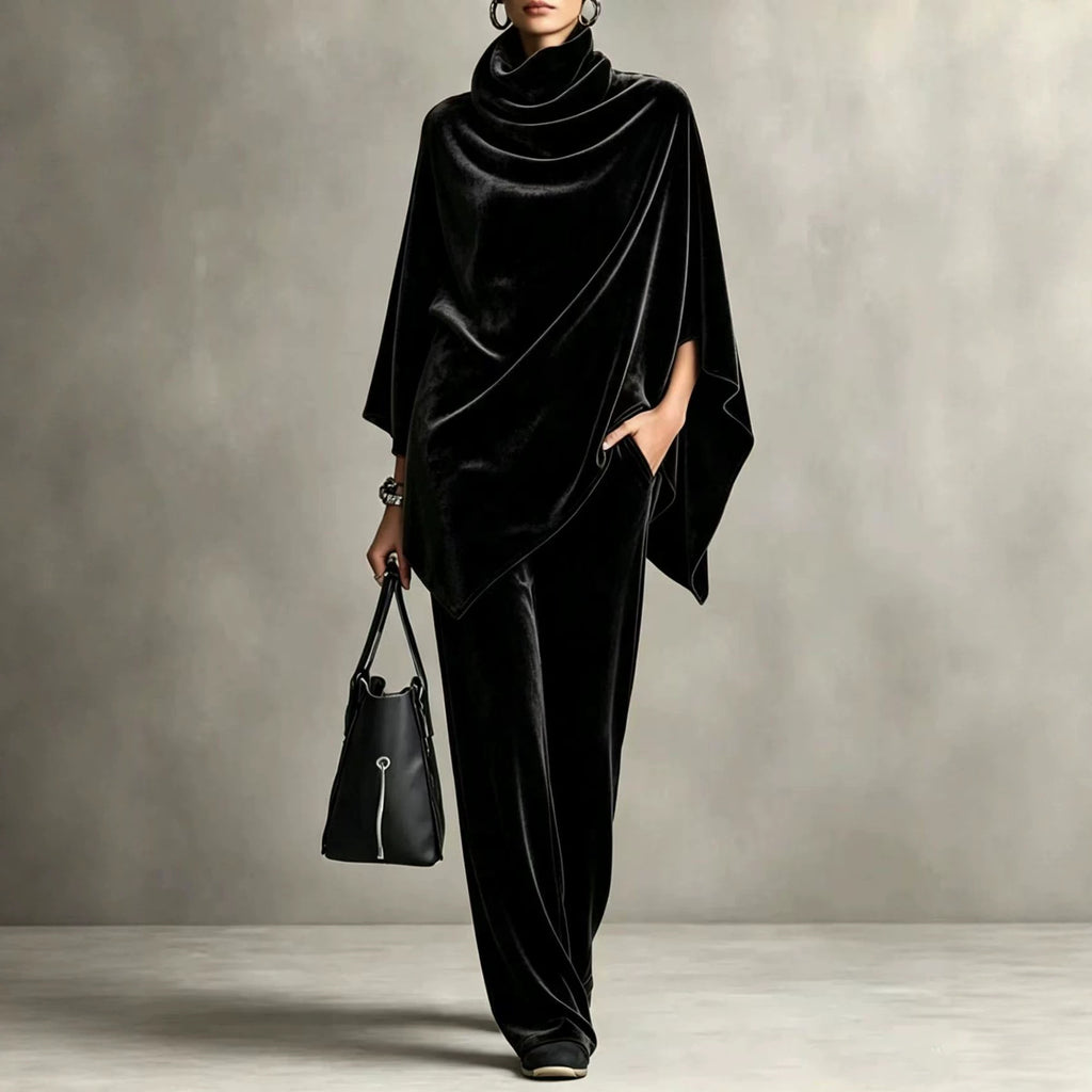Zwei-teiliger Damen Set mit Turtleneck und weitem Bein - 9 - Jasminaboutique.com