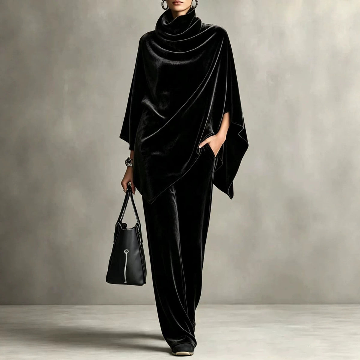 Zwei-teiliger Damen Set mit Turtleneck und weitem Bein - 9 - Jasminaboutique.com
