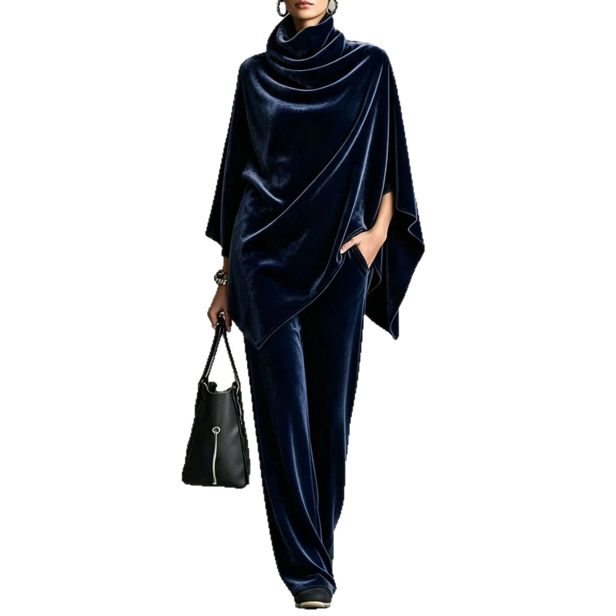 Zwei-teiliger Damen Set mit Turtleneck und weitem Bein - 10 - Jasminaboutique.com