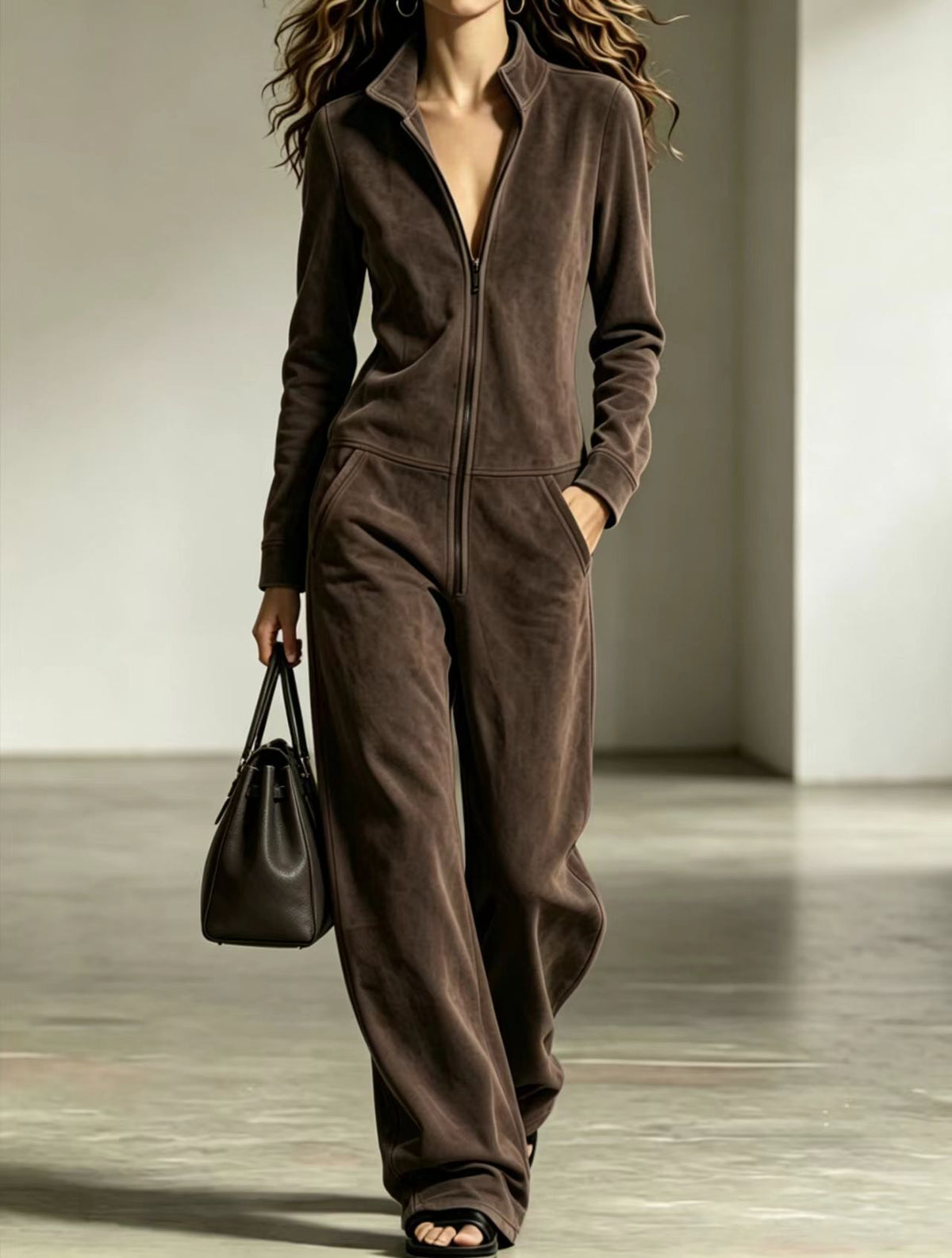 Jumpsuit Damen mit Reißverschlusstaschen und weitem Bein - 4 - Jasminaboutique.com