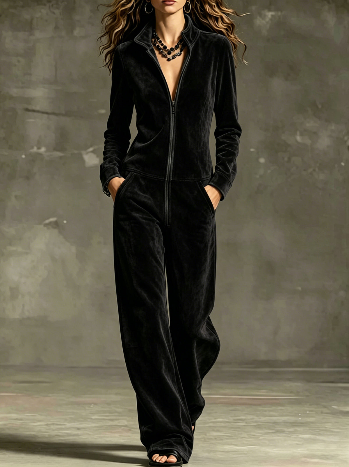 Jumpsuit Damen mit Reißverschlusstaschen und weitem Bein - 11 - Jasminaboutique.com