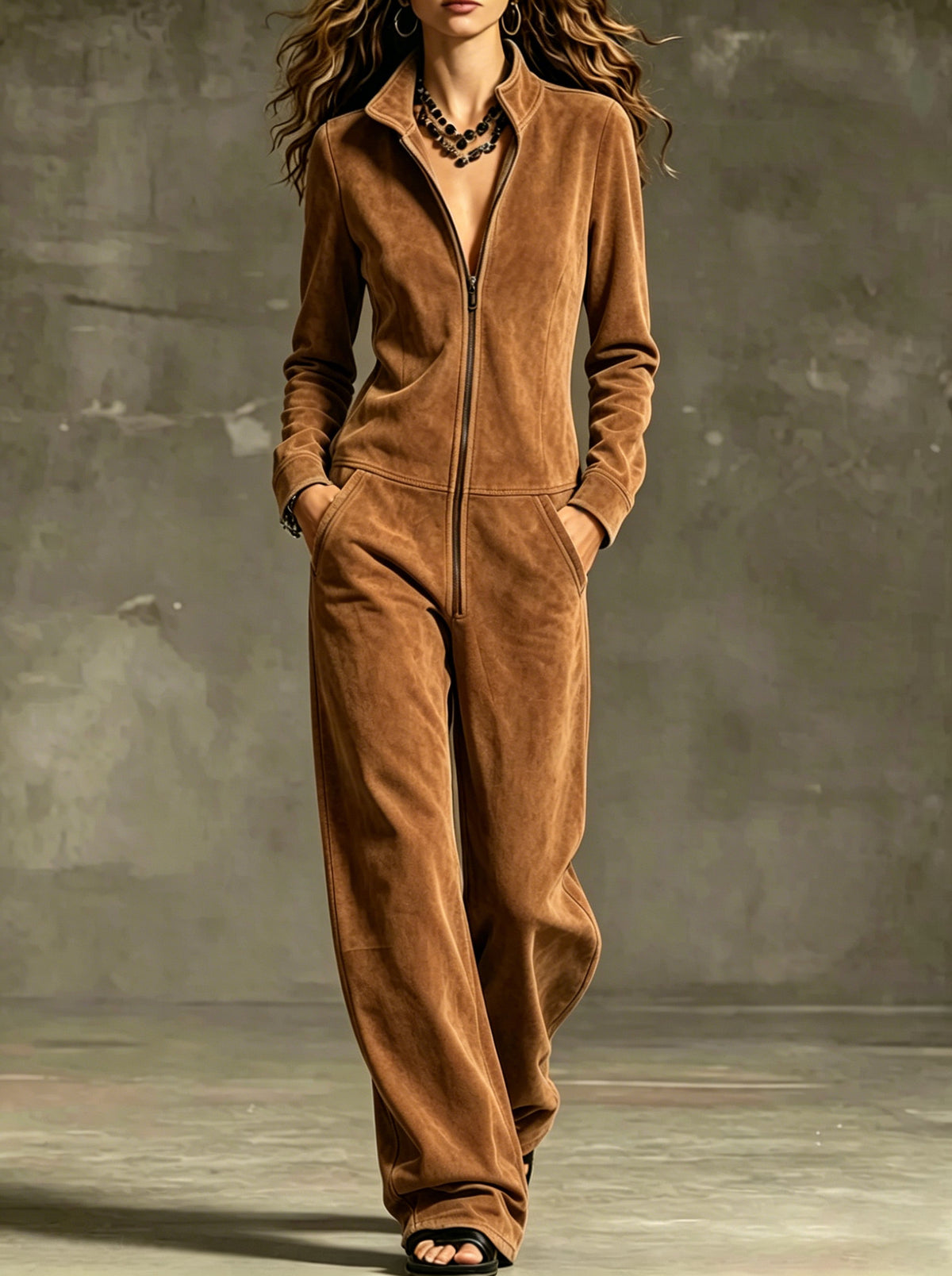 Jumpsuit Damen mit Reißverschlusstaschen und weitem Bein - 12 - Jasminaboutique.com