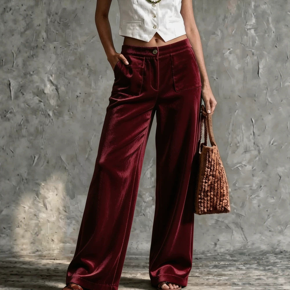 Weite Hosen Damen mit Hoher Taille und Taschen - 1 - Jasminaboutique.com