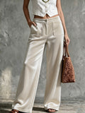 Weite Hosen Damen mit Hoher Taille und Taschen - 2 - Jasminaboutique.com