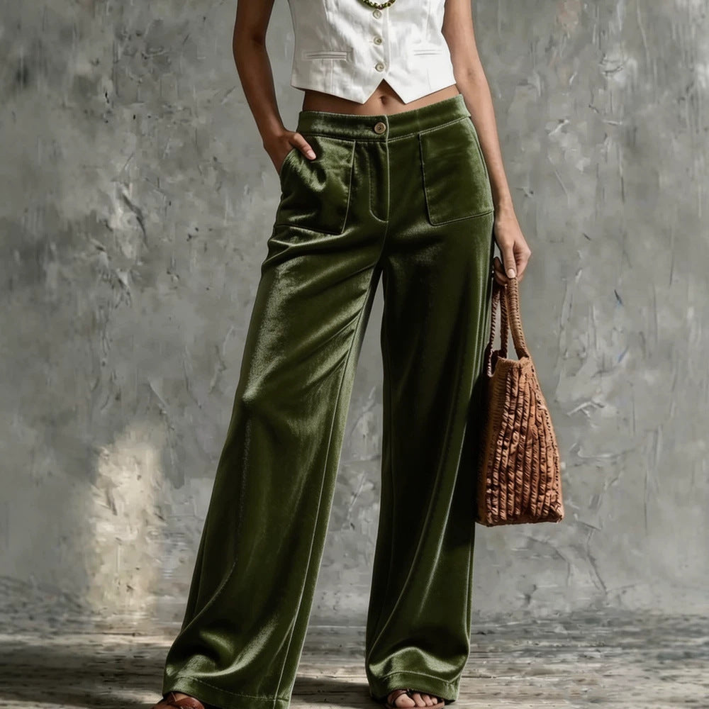 Weite Hosen Damen mit Hoher Taille und Taschen - 5 - Jasminaboutique.com
