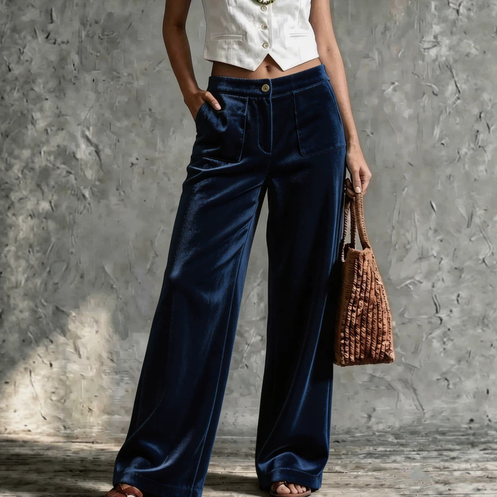 Weite Hosen Damen mit Hoher Taille und Taschen - 7 - Jasminaboutique.com