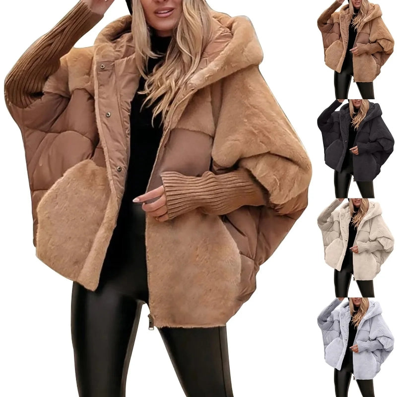 Wickeljacke Damen mit Kapuze, lockere Passform und auffälligem Design - 6 - Jasminaboutique.com