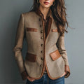 Blazer Damen mit Lederdetails und Knopfleiste - 1 - Jasminaboutique.com