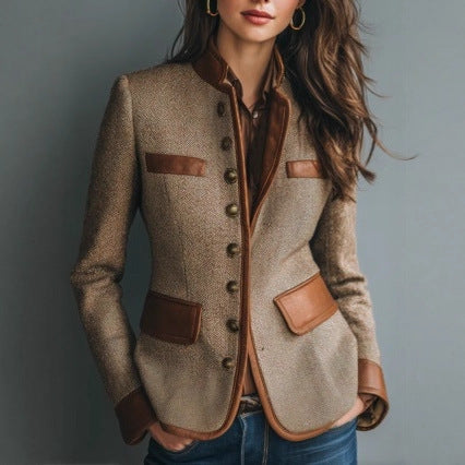 Blazer Damen mit Lederdetails und Knopfleiste - 1 - Jasminaboutique.com