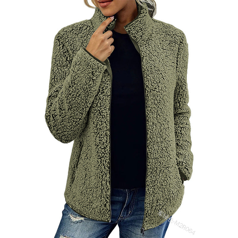 Fleecejacke Damen mit Stehkragen und Reißverschluss, kuschelig und warm - 4 - Jasminaboutique.com