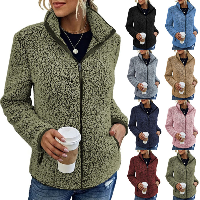 Fleecejacke Damen mit Stehkragen und Reißverschluss, kuschelig und warm - 8 - Jasminaboutique.com