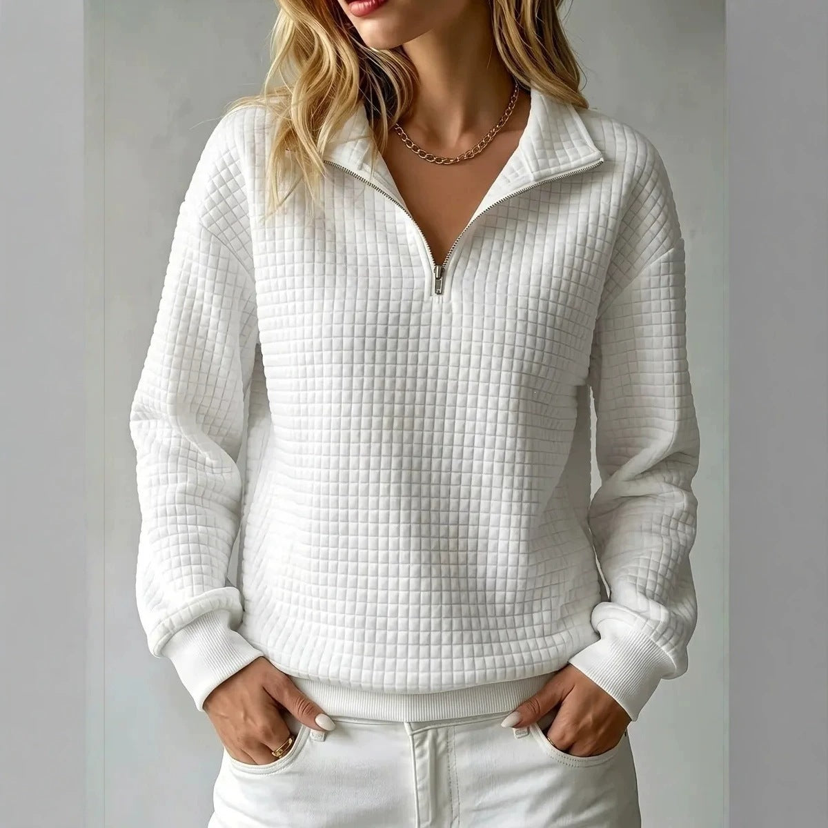 Sweatshirt Damen mit Stehkragen und Reißverschluss, Oversize-Schnitt - 1 - Jasminaboutique.com