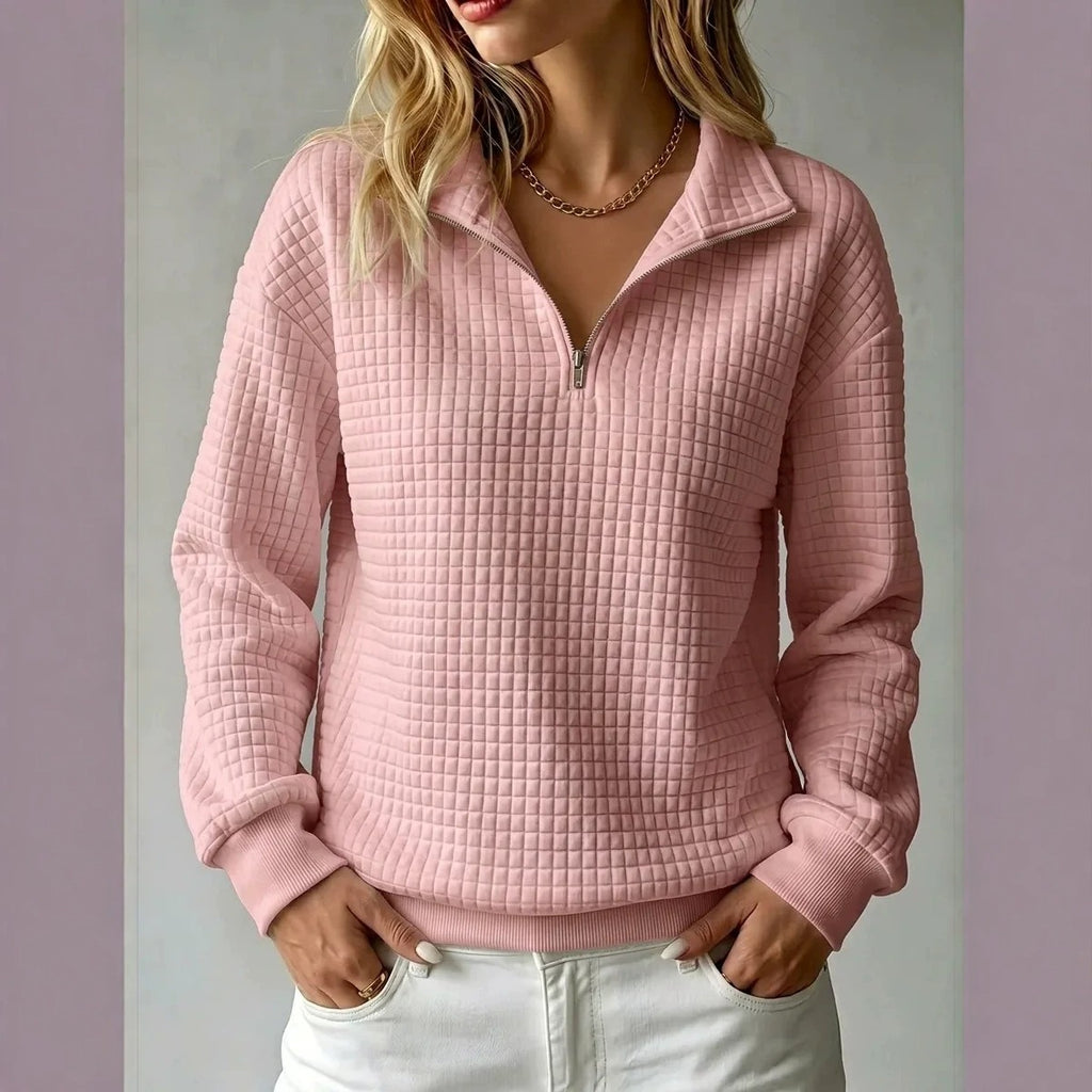 Sweatshirt Damen mit Stehkragen und Reißverschluss, Oversize-Schnitt - 2 - Jasminaboutique.com