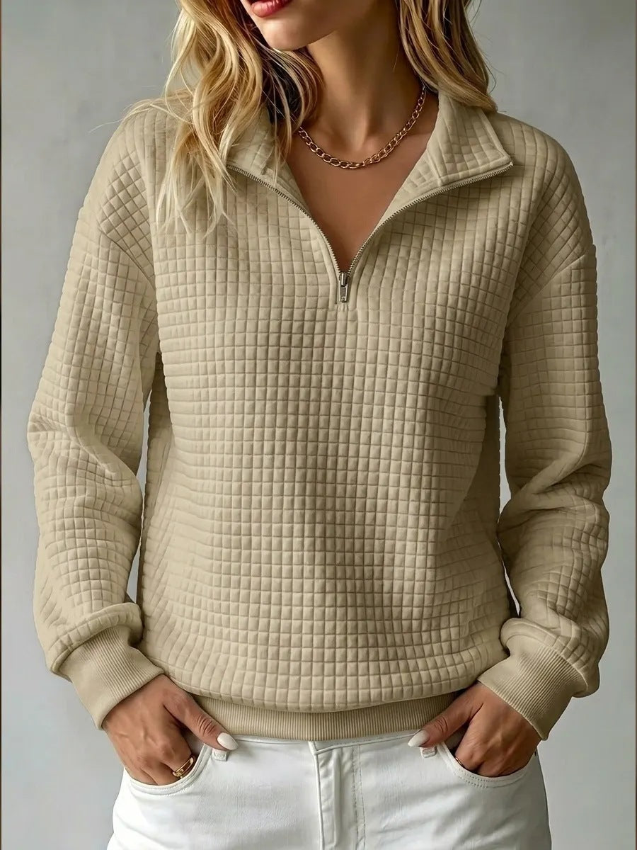 Sweatshirt Damen mit Stehkragen und Reißverschluss, Oversize-Schnitt - 12 - Jasminaboutique.com