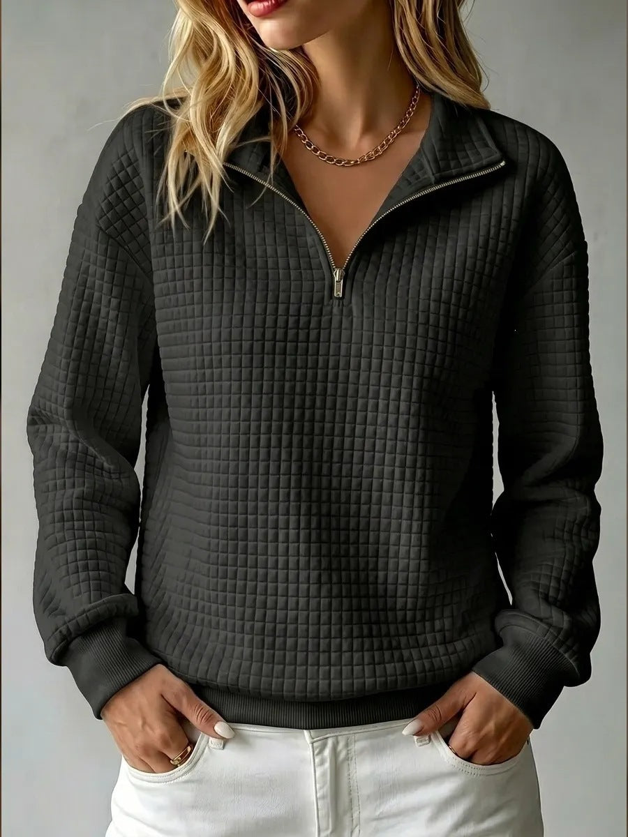 Sweatshirt Damen mit Stehkragen und Reißverschluss, Oversize-Schnitt - 15 - Jasminaboutique.com