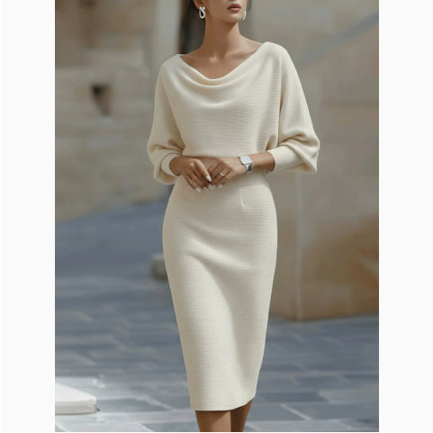 Midi Kleid Damen mit U-Boot-Ausschnitt und Puffärmeln - 2 - Jasminaboutique.com