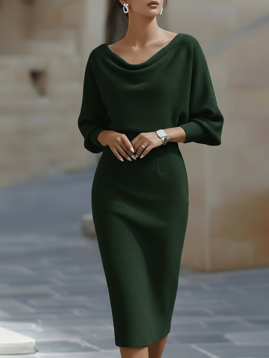 Midi Kleid Damen mit U-Boot-Ausschnitt und Puffärmeln - 4 - Jasminaboutique.com