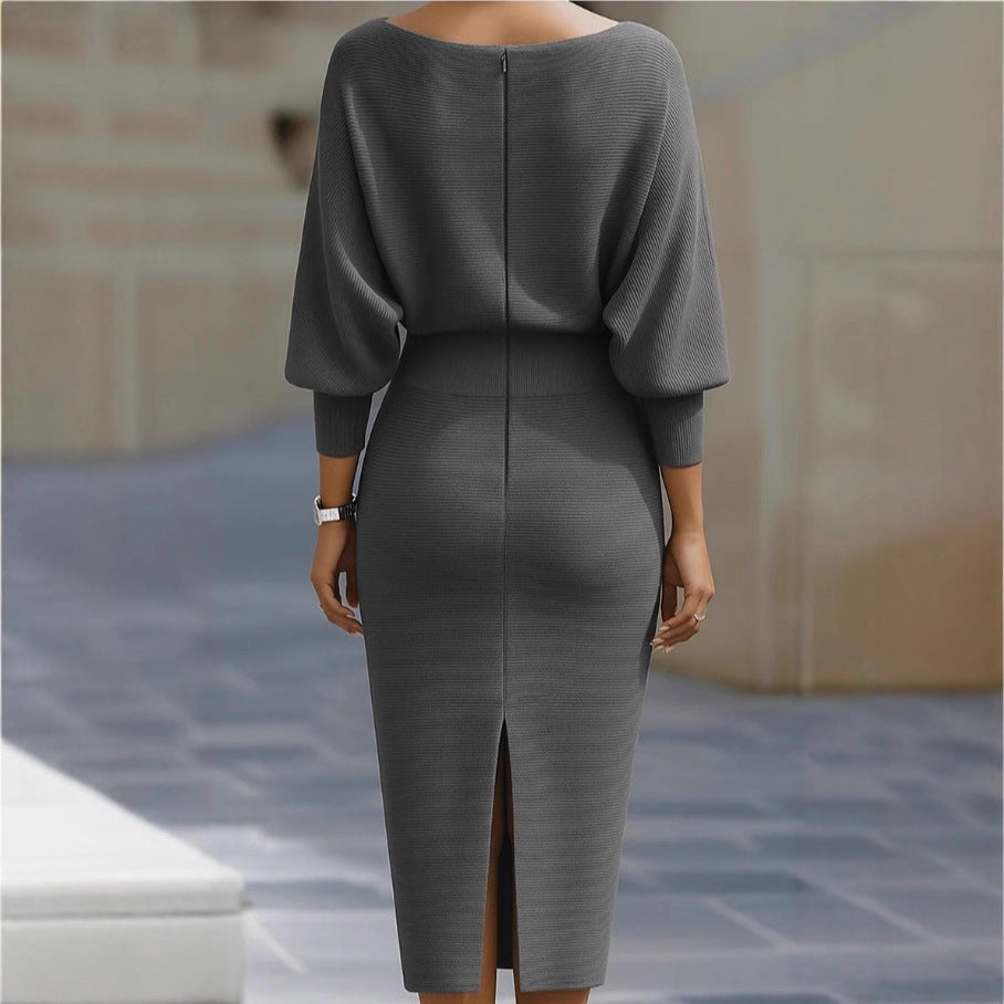 Midi Kleid Damen mit U-Boot-Ausschnitt und Puffärmeln - 7 - Jasminaboutique.com