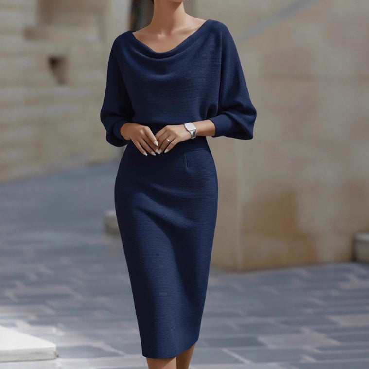 Midi Kleid Damen mit U-Boot-Ausschnitt und Puffärmeln - 10 - Jasminaboutique.com