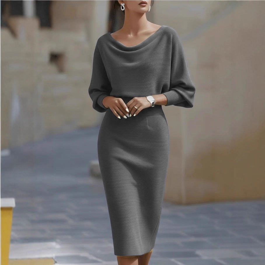 Midi Kleid Damen mit U-Boot-Ausschnitt und Puffärmeln - 12 - Jasminaboutique.com