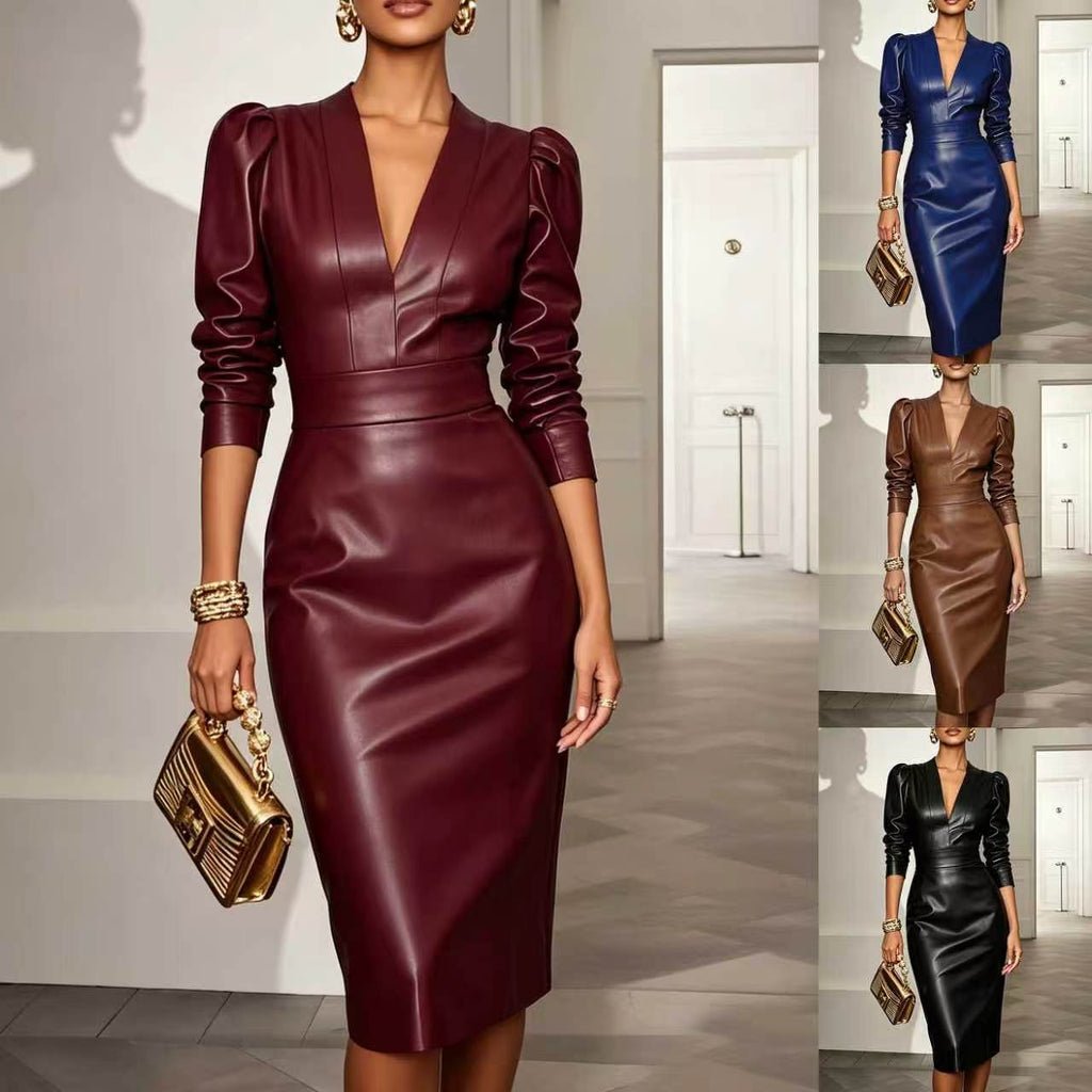 Wickelkleid Damen mit V-Ausschnitt und Puffärmeln - 6 - Jasminaboutique.com