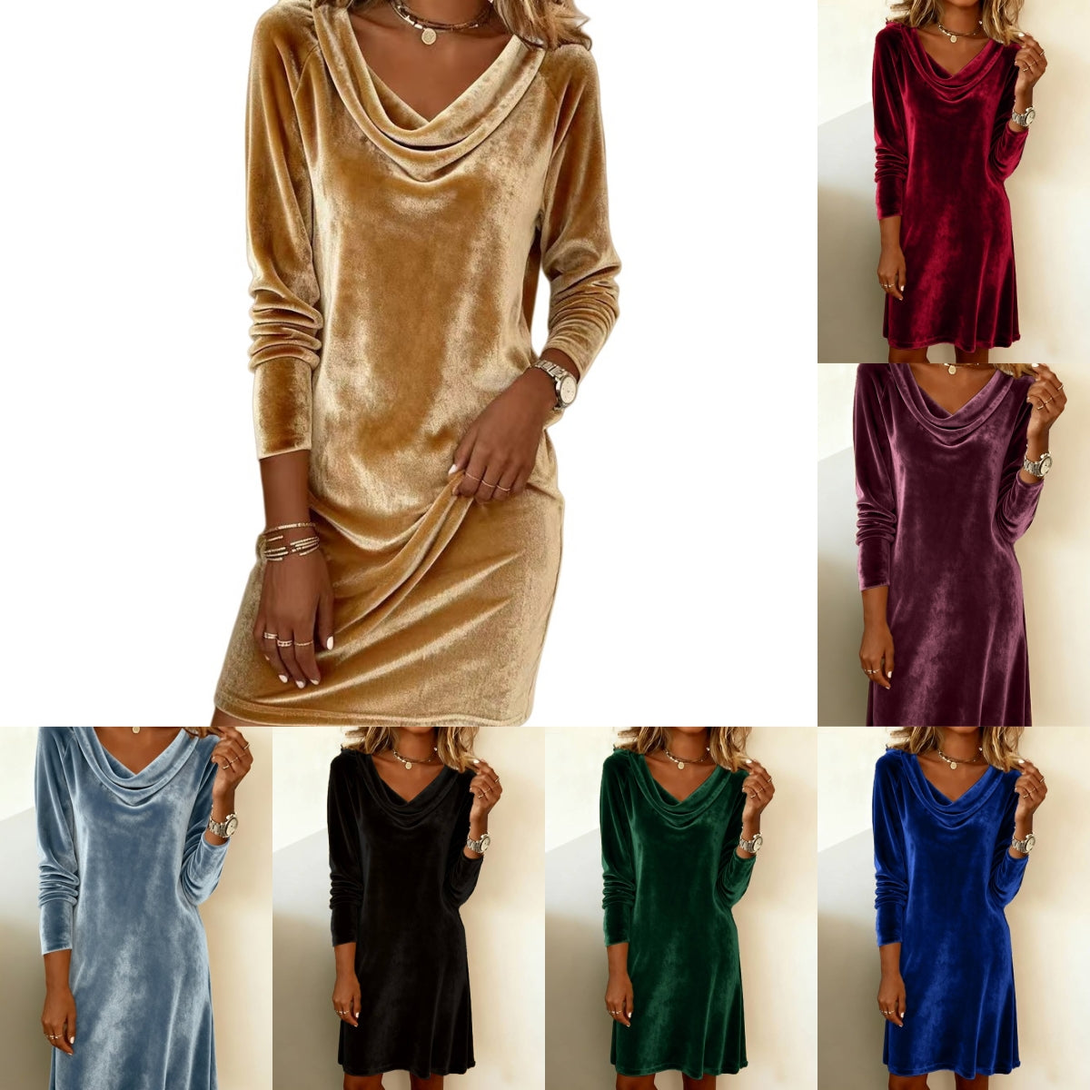 Wickelkleid Damen mit V-Ausschnitt und Langarm - 7 - Jasminaboutique.com