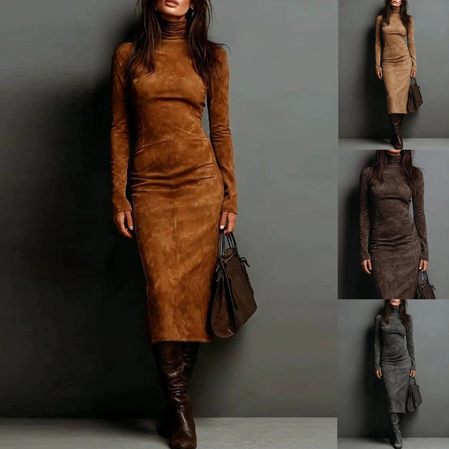 Langarm Kleid Damen mit Rollkragen und taillierter Silhouette - 1 - Jasminaboutique.com