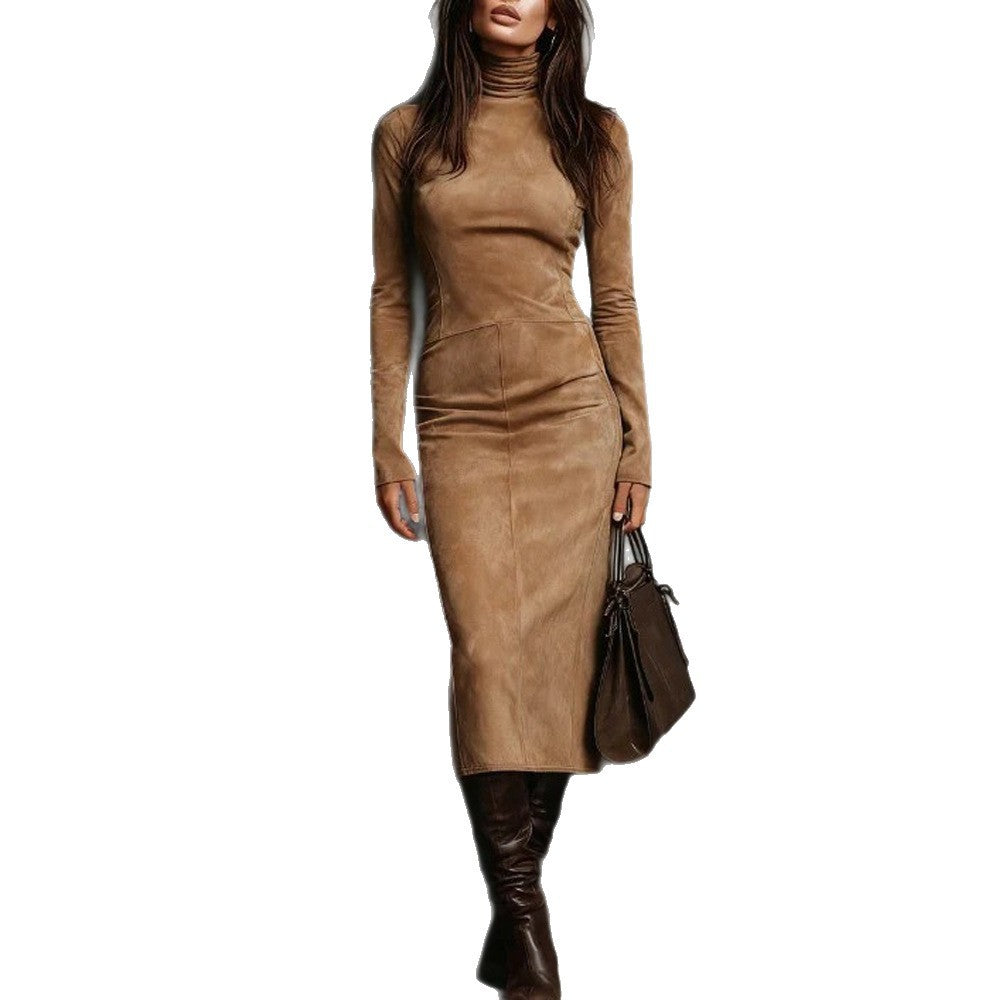 Langarm Kleid Damen mit Rollkragen und taillierter Silhouette - 4 - Jasminaboutique.com