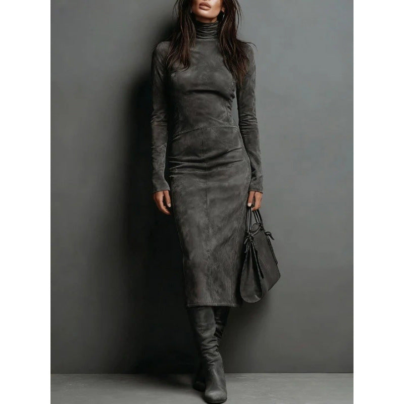 Langarm Kleid Damen mit Rollkragen und taillierter Silhouette - 5 - Jasminaboutique.com