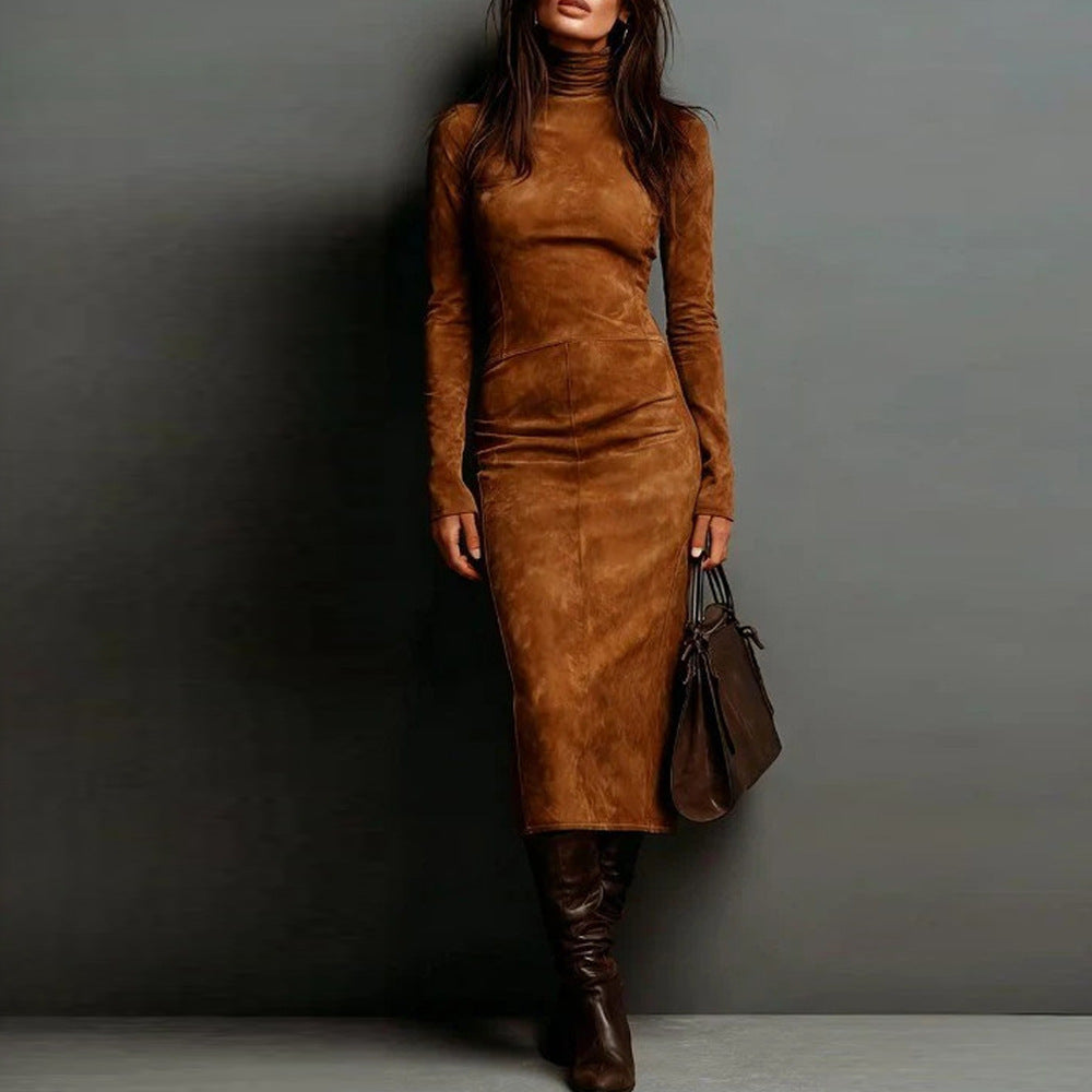 Langarm Kleid Damen mit Rollkragen und taillierter Silhouette - 6 - Jasminaboutique.com